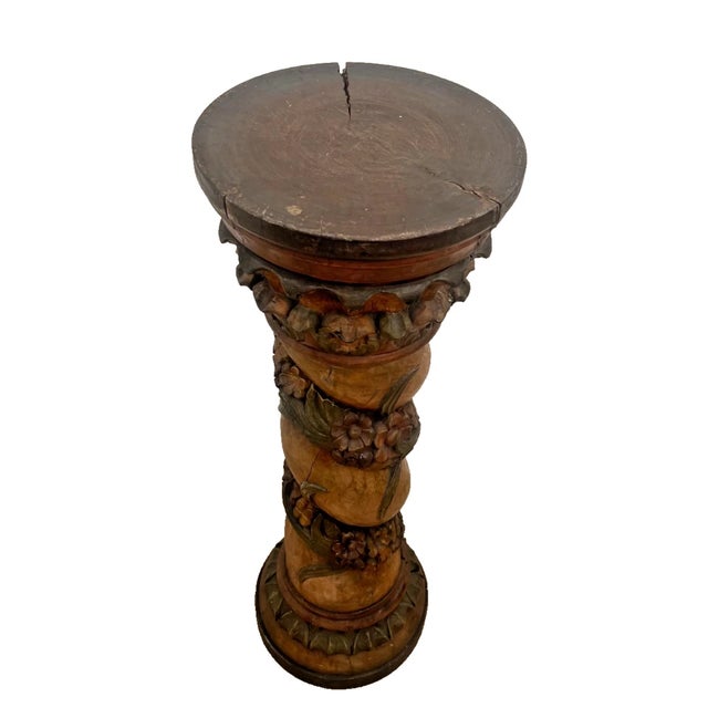 Antique Italian Style Column Bust Plant Stand Pedestal Hand Carved Solid Wood For Sale In Palm Springs - Image 6 of 12