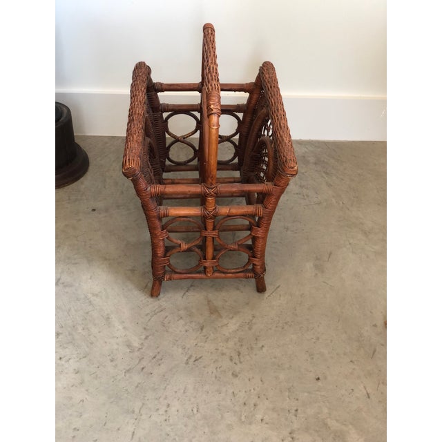 Mid 20th Century Vintage Woven Wicker Magazine Rack For Sale - Image 11 of 12