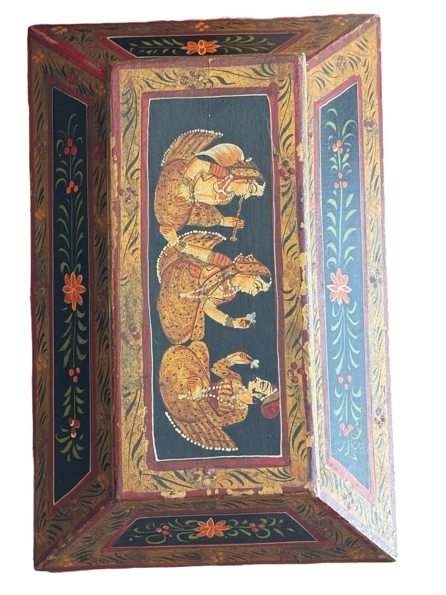 1920s Anglo Raj Indian Hand Painted Wooden Jewelry Box | Chairish