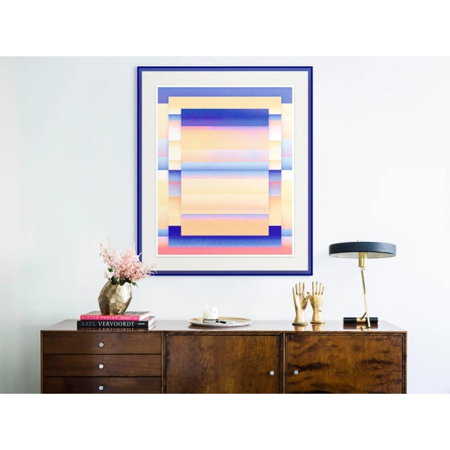 Contemporary Delineation of Space IV by David Grey, Art Print in Blue Acrylic Frame, Medium For Sale - Image 3 of 4