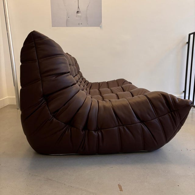 Animal Skin Leather Togo Set by Michel Ducaroy for Ligne Roset, 1973, Set of 3 For Sale - Image 7 of 18