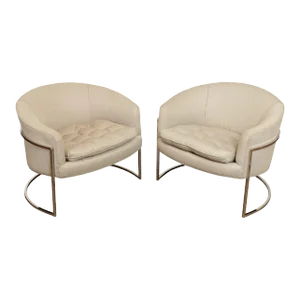 Mid 20th Century Mid-Century Modern Barrel Armchairs Attributed to Milo Baughman - A Pair