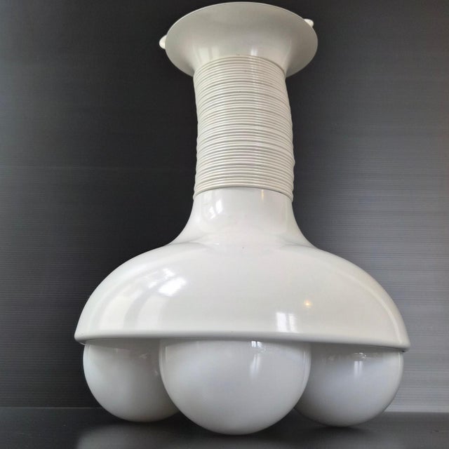 Vintage White Lacquered Steel Pendant Light by Vico Magistretti, 1960s For Sale - Image 11 of 11