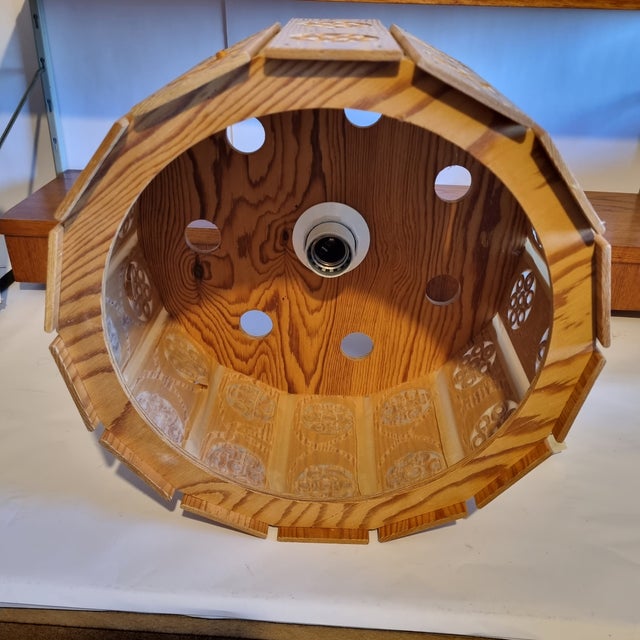 Mid-Century Modern 1970s Swedish Pine & Hessian Pendant Lamp by Byalaget For Sale - Image 3 of 7