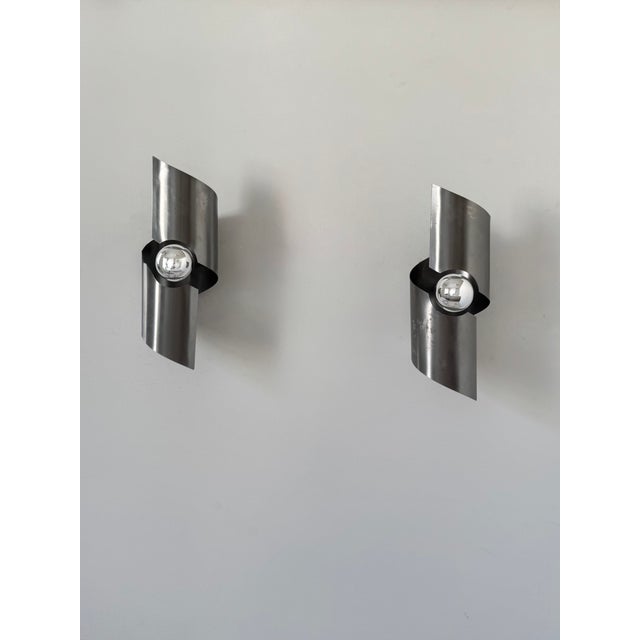Vintage Brushed Metal Wall Lights, France, 1970, Set of 2 For Sale - Image 6 of 8