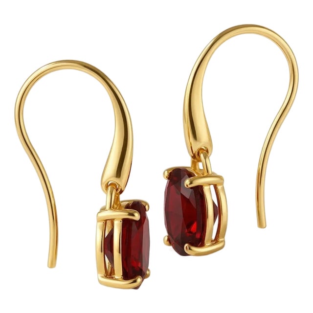 Elegant Garnet Oval-Cut Drop Earrings in Gold, January Birthstone Dangle Earrings - A Pair For Sale