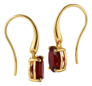 Elegant Garnet Oval-Cut Drop Earrings in Gold, January Birthstone Dangle Earrings - A Pair