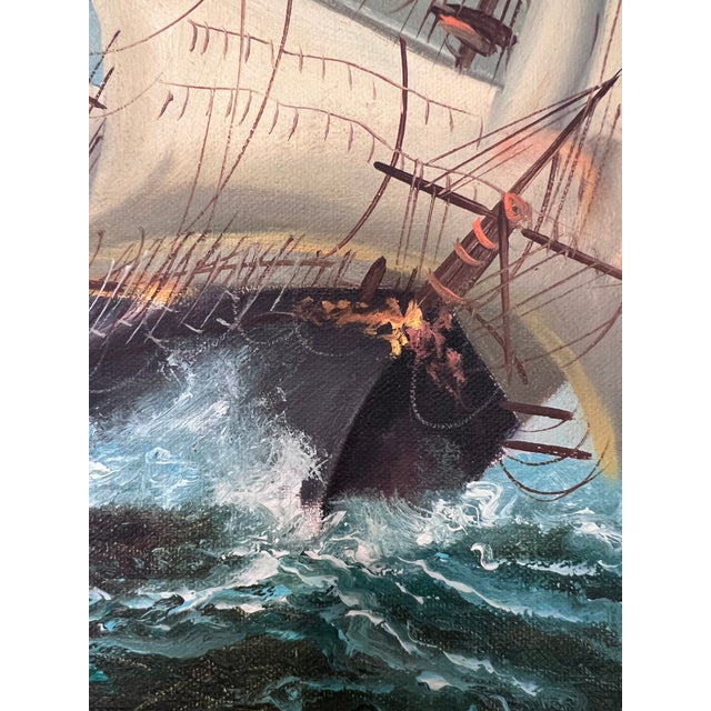 Late 20th Century Late 20th Century Majestic Tall Ship Original Oil Painting on Canvas – Signed Hoffman – Framed For Sale - Image 5 of 7