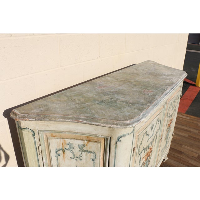 Blue Vintage Hand-Painted Faux Marble Sideboard Buffet Cabinet | Italian Provincial Style | C. 1940s For Sale - Image 8 of 18