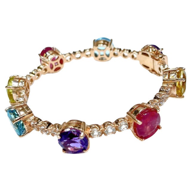 Bochic "Capri" Ruby, Amethyst & Topaz Vintage Bracelet Set 18K Gold & Silver For Sale In New York - Image 6 of 6