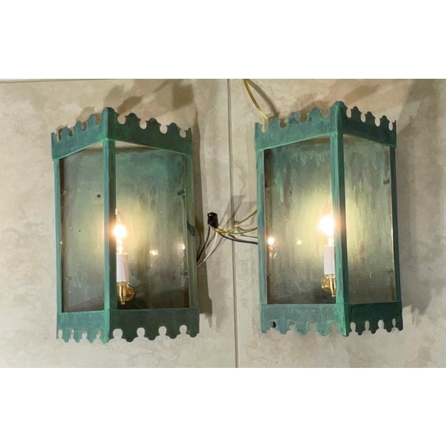 funky pair of vintage wall sconces/ lanterns. Their design is a beautiful blend of period styles, featuring a captivating,...