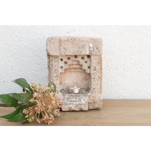 Stone Whitewash Chevron, Antique Indian Stone Niche For Sale - Image 7 of 7