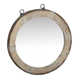 Antique Indian Bleached Teakwood “Wagon Wheel” Round Mirror For Sale