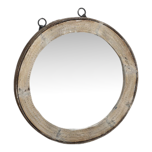 Antique Indian Bleached Teakwood “Wagon Wheel” Round Mirror
