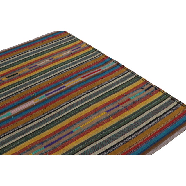 1950s 1950s Vintage Chaput Kilim in Multicolor Striped Pattern, Polychromatic Rug For Sale - Image 5 of 8