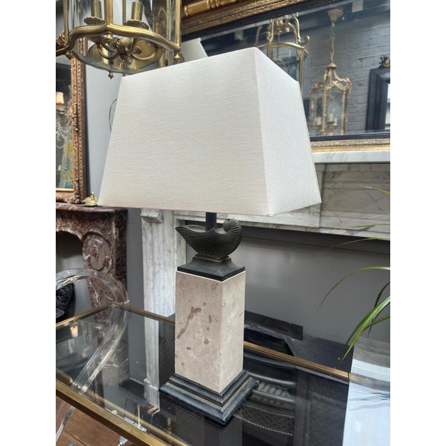 Tall Travertine and Bronze Table Lamp, 1970s For Sale - Image 6 of 12