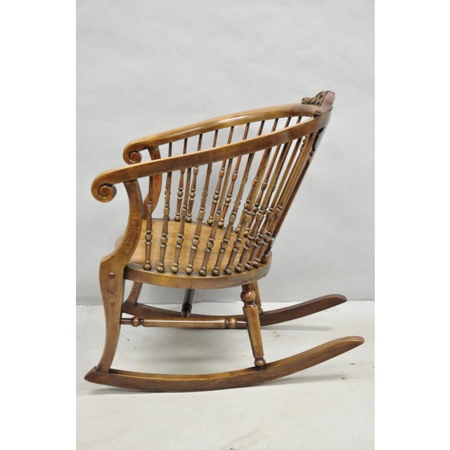 Antique American Victorian Carved Walnut Spindle Back Rocker Rocking Chair For Sale - Image 15 of 17