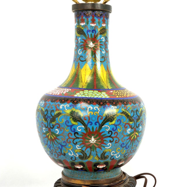 Chinese Antique Chinese Cloisonné Enamel Table Lamp C1920 For Sale - Image 3 of 17