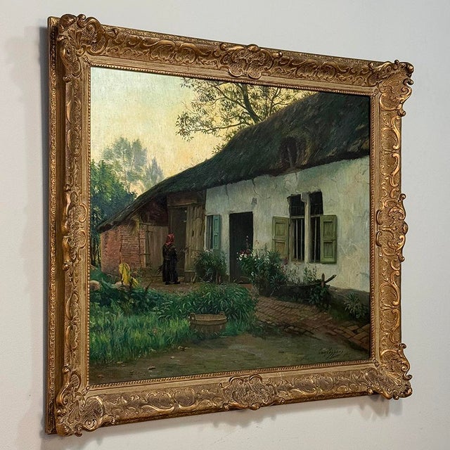 Realism Antique Framed Oil Painting on Canvas by Omer Coppens (1864–1926) For Sale - Image 3 of 12