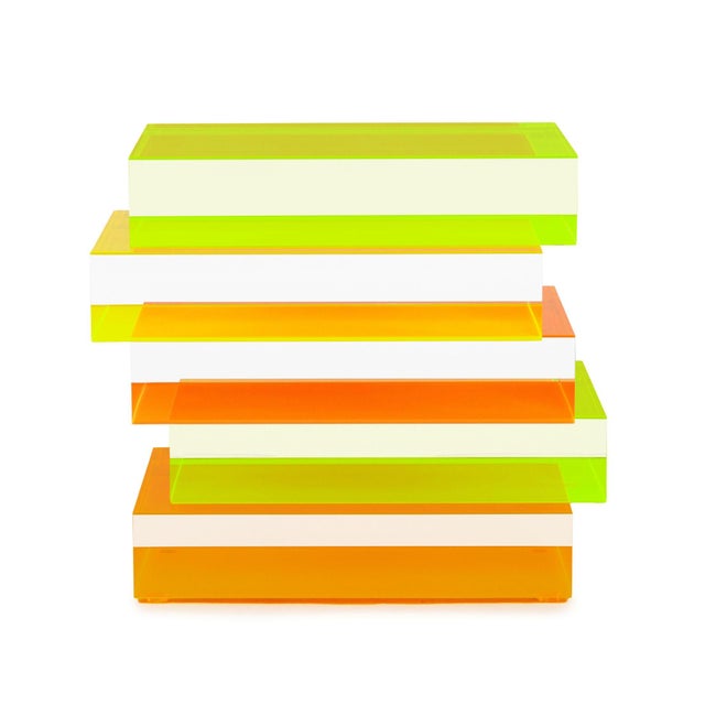 Studio Superego "Disallineata" Coffee Table, made in Italy, comprised of stacked overlapping neon Plexiglas rectangles,...
