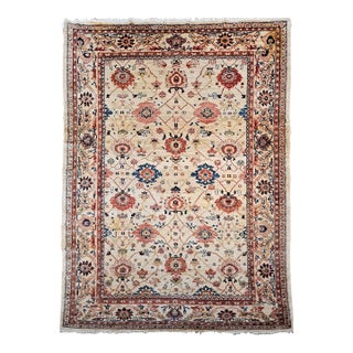 Vintage Persian Mahal Sultanabad Rug, Hand-Knotted Wool, Geometric Pattern, 9x12, Ivory & Blue For Sale