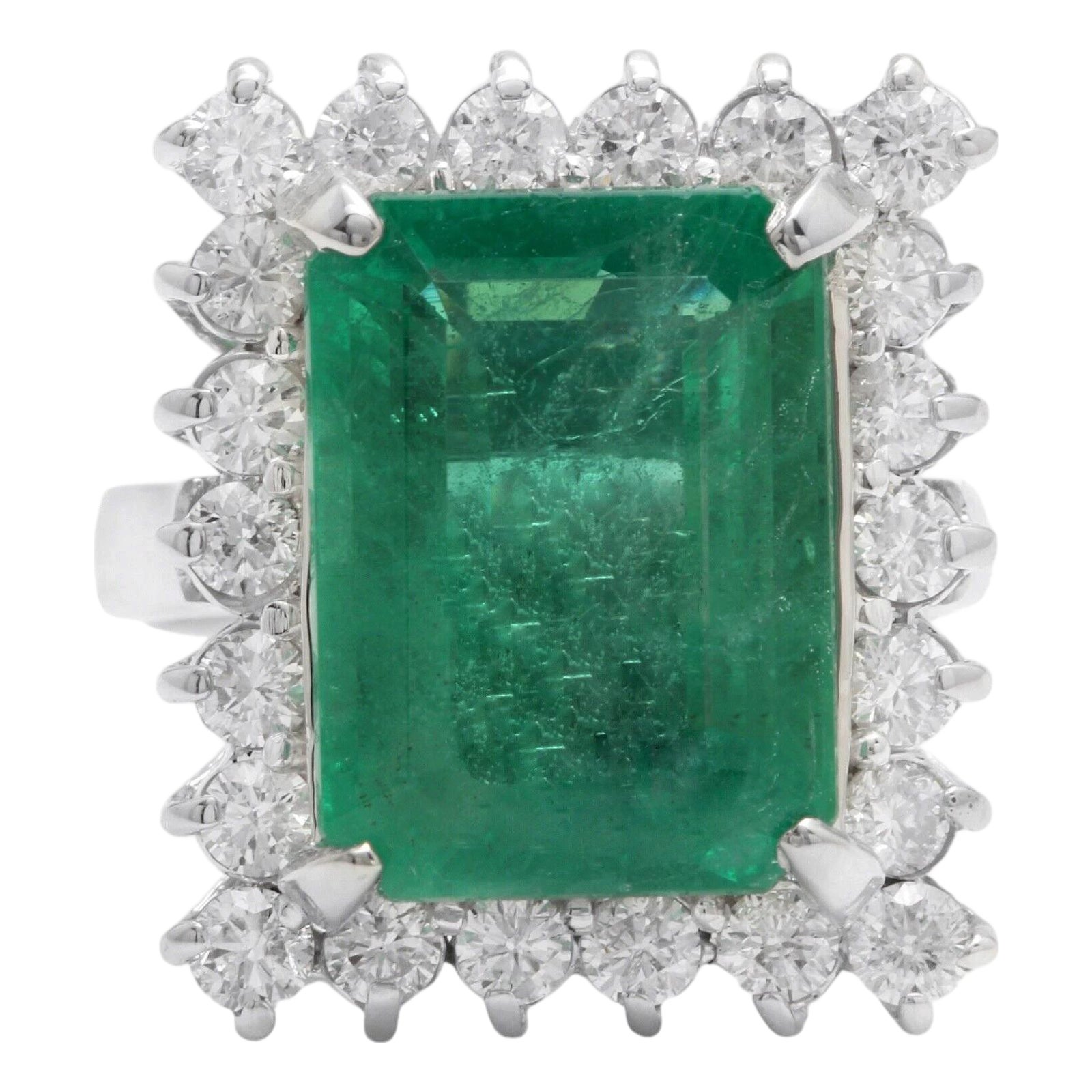 Certified! 10.88Ct Natural Emerald & Diamond 14k Solid White Gold Ring ...