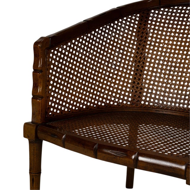 Hollywood Regency Pair Vintage Faux Bamboo Cane Barrel Chairs Hollywood Regency For Sale - Image 3 of 18