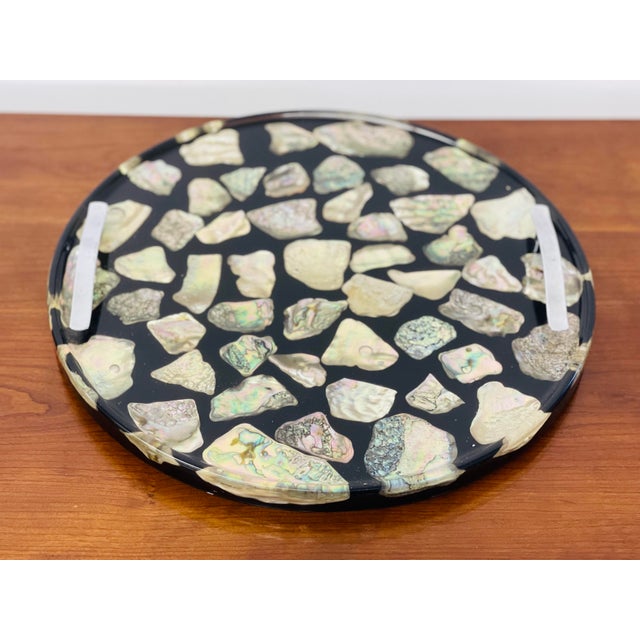 1950s Vintage Mid-Century 1950s Lucite Tray With Inlaid Abalone Shells For Sale - Image 5 of 5