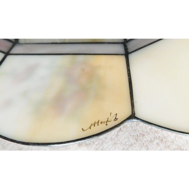 Vintage C1970s Signed Yellow Caramel & Purple Lilac Swirl Slag Glass Floral Pendant Light Chandelier For Sale - Image 10 of 12