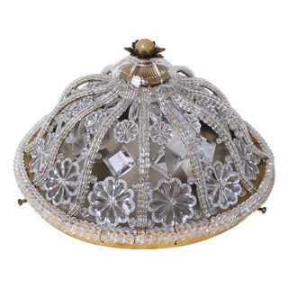 Hollywood Regency Floral Lead Crystal Flush Mount, 1990s For Sale