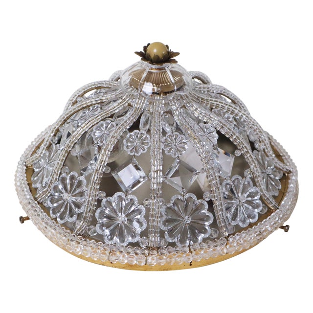 Hollywood Regency Floral Lead Crystal Flush Mount, 1990s For Sale