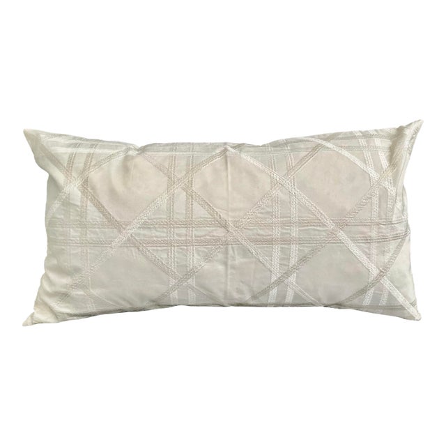 Modern Trellis Pattern Embroidered Decorative Taffeta Lumbar Pillow Cover For Sale