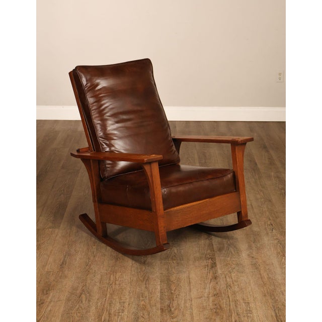 High Quality American Made Mission Oak Morris Rocking Chair By L And JG Stickley. Features A Solid Oak Frame With Classic...