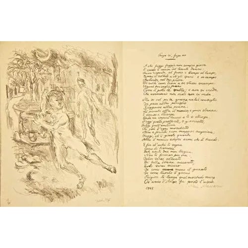 Antonio Scordia, Escape, Fuga, Lithograph, 1945 For Sale
