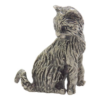 Vintage Italian Handmade Genuine Silver Sitting Cat Figurine Miniature Sculpture, Made in Tuscany (Arezzo, Italy) For Sale