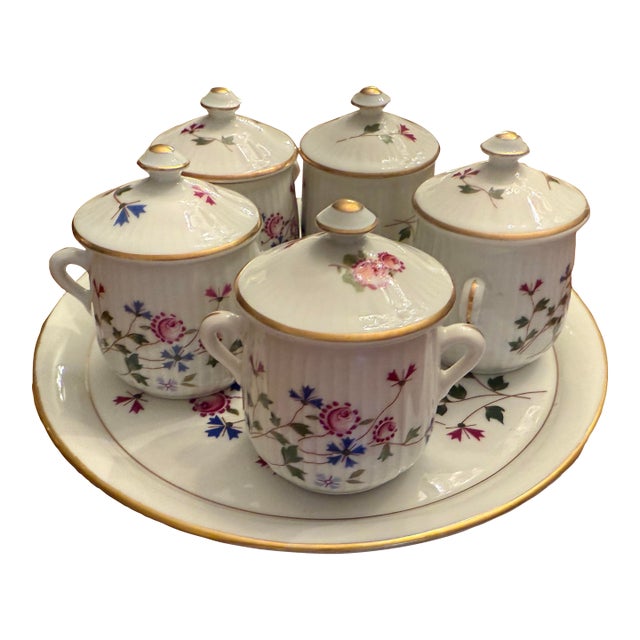 1950s Louis Lourioux “Le Faune” Pot De Crème Set (Tray With 5 Pots) For Sale