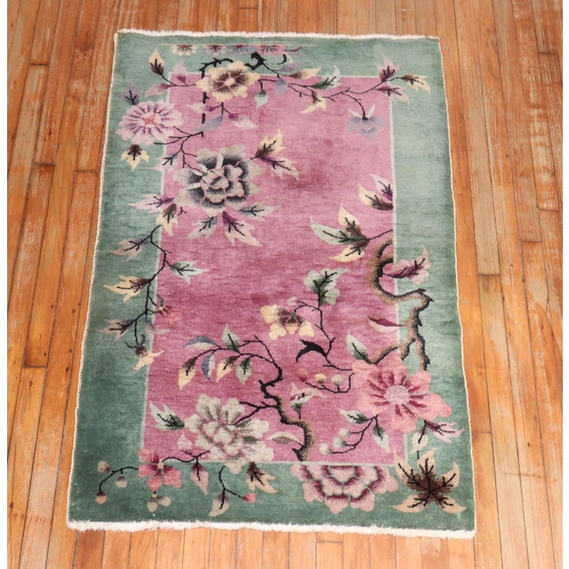 Pink Zabihi Collection Chinese Art Deco Small Rug - 3' x 4'9" For Sale - Image 8 of 8