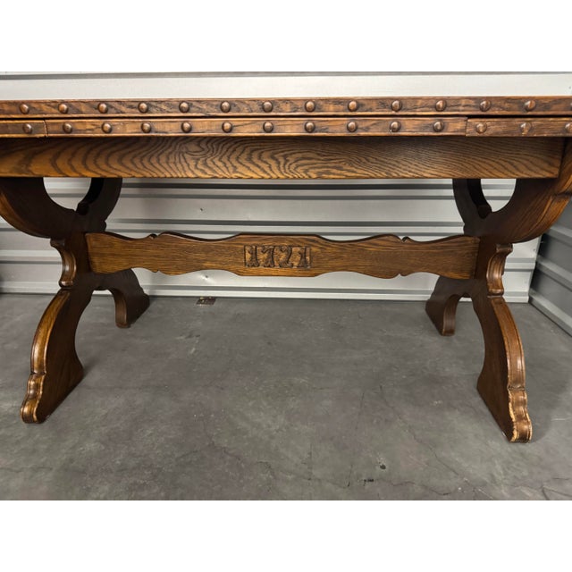 American Viking Oak Mid 20th Century Arts & Crafts Dining Table Attributed to Romweber For Sale - Image 3 of 12
