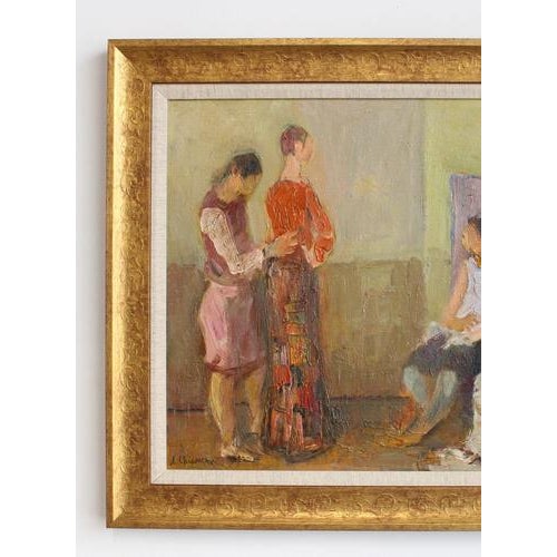 Modern Alberto Chiancone, The Dressmaker's Workshop, 1960s, Oil Painting on Canvas, Framed For Sale - Image 3 of 15