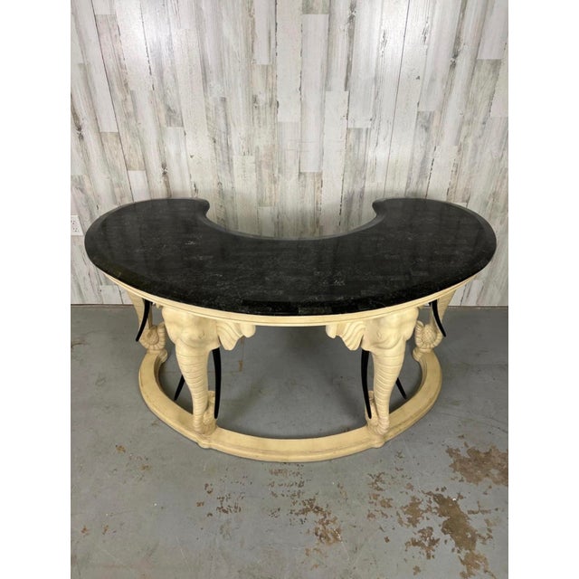 1990s Carved Wood Elephants With Tessellated Stone Top Desk For Sale In West Palm - Image 6 of 17