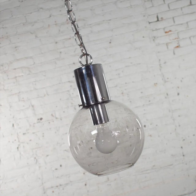 Mid 20th Century Mid Century Modern Pendant Light Chrome & Smoked Glass Open Globe Chrome Chain For Sale - Image 12 of 13