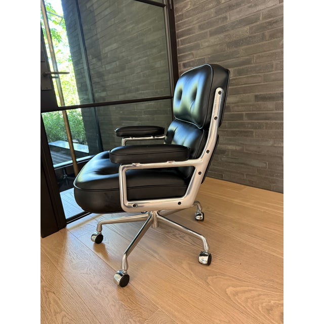 2020s Herman Miller Eames Time Life Chair in Black Leather With Polished Chrome Base For Sale - Image 5 of 12