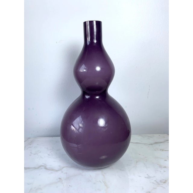 Tall Vintage Aubergine Cased Glass Double Gourd Vase For Sale - Image 9 of 10