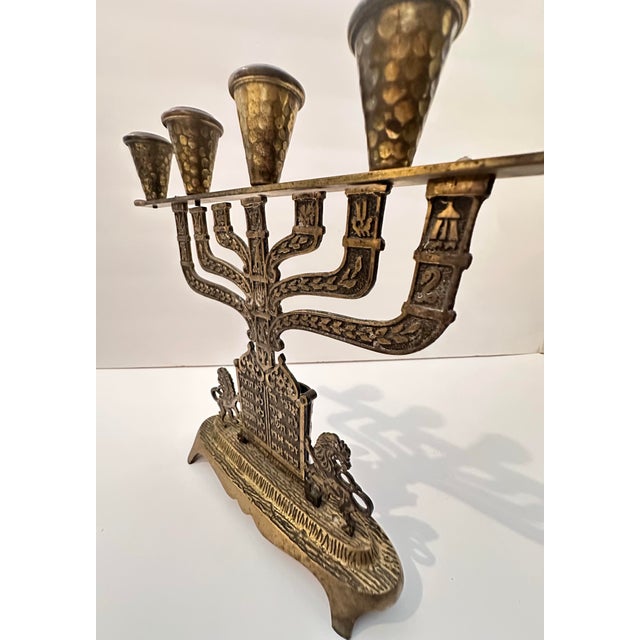 Brass Vintage Brass Menorah With Movable Doors For Sale - Image 8 of 11