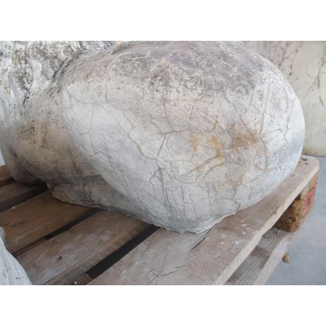 Pair of Recumbent Reconstituted Stone Garden Lions From Belgium, Circa 1960 For Sale - Image 9 of 12