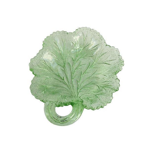 1920s Depression Glass Green Leaf Serving Plate For Sale - Image 4 of 6