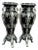1990s Italian Baroque Black Silver Resin Pedestals W/ Marble Effect Tops - Pair For Sale
