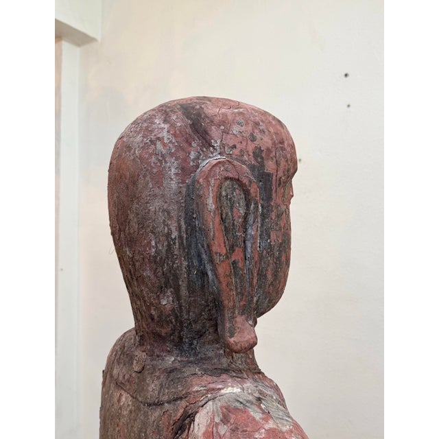 Vintage Life Size Wood Buddha Statue For Sale - Image 4 of 9
