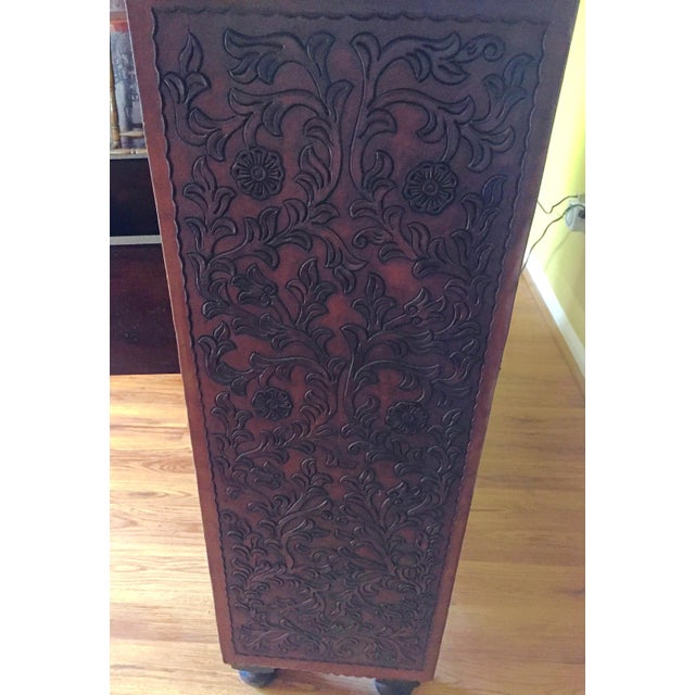 Mid-Century Modern Hand Tooled Leather Bar With Intricate Floral Design, Made in Peru For Sale - Image 3 of 9