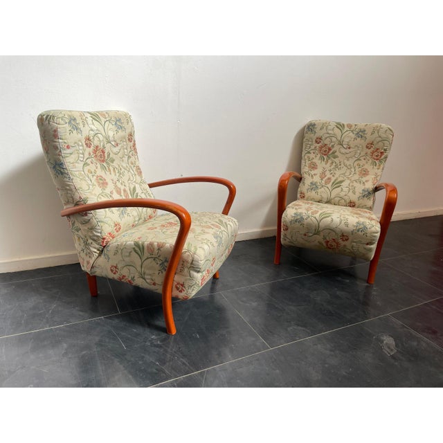 Italian Lounge Chairs in Orange-Stained Beech, 1960s, Set of 2 For Sale - Image 4 of 11